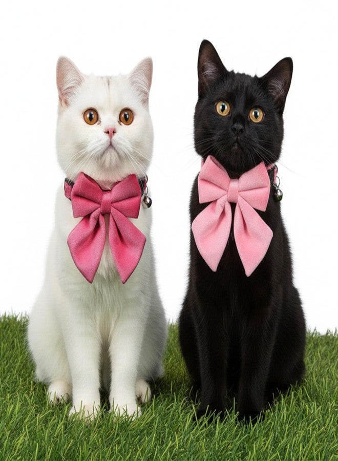 HaiFafafaing 2 Pcs Pink Cat Collar with Bow Bells Breakaway Cat Bowtie Collar with Bell Safety Buckle Cats Collars for Girl Cats Adjustable Soft Cute Kitten Collars for Kitten - Image 3